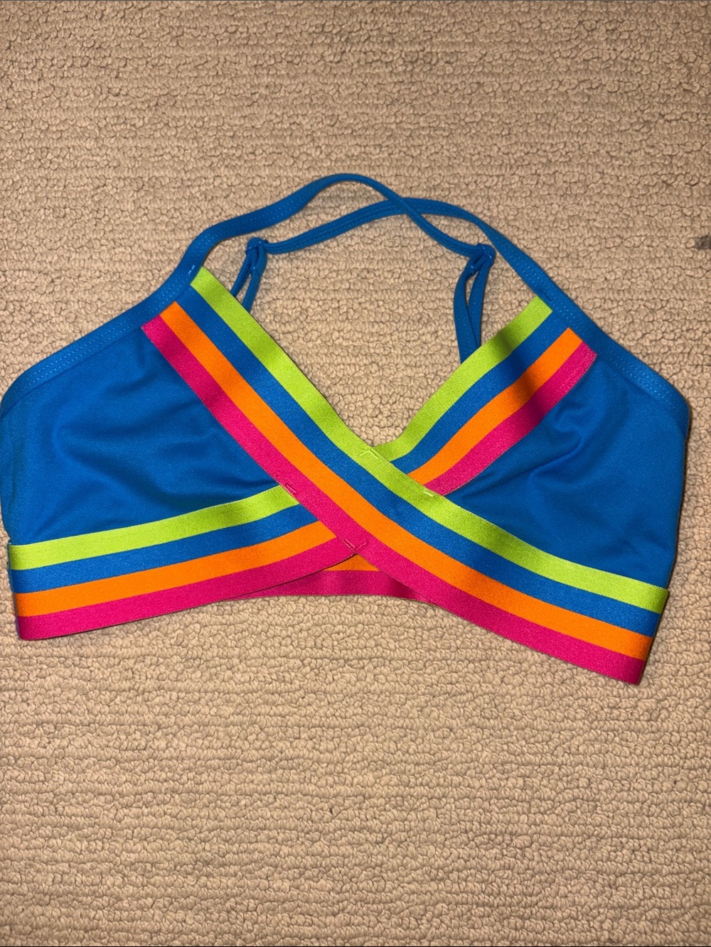 Jo + Jax Blue Rainbow-Strap Dance Top Bra size adult xs youth XL